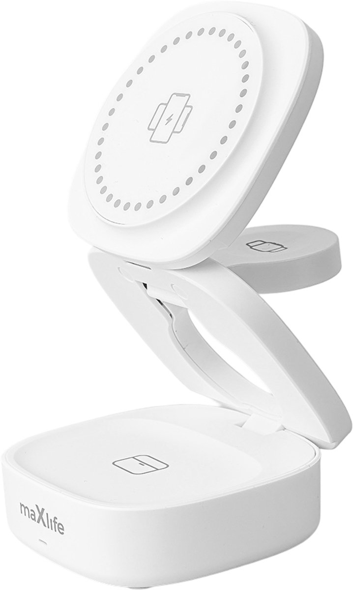 MaXlife, 3-in-1 Draadloze Oplader - Geschikt voor MagSafe - Qi 15W - Voor Smartphone / AirPods / Apple Watch, Wit