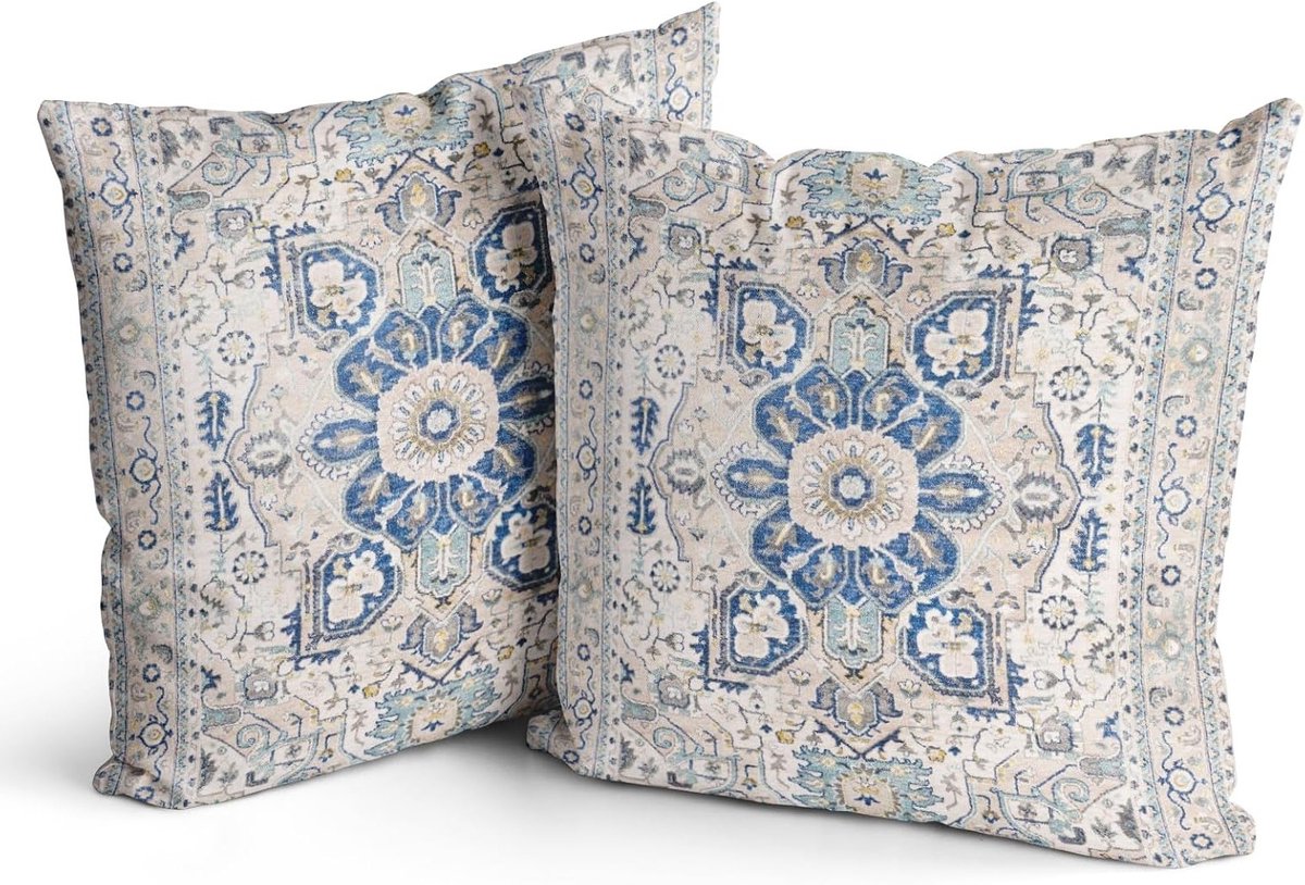 Set van 2 Decoratieve Kussenhoezen met Bloemenpatroon, 40x40cm, Bohemian Vintage Stijl voor Woonkamer en Slaapkamer Decoratie, Zacht Pluche Materiaal