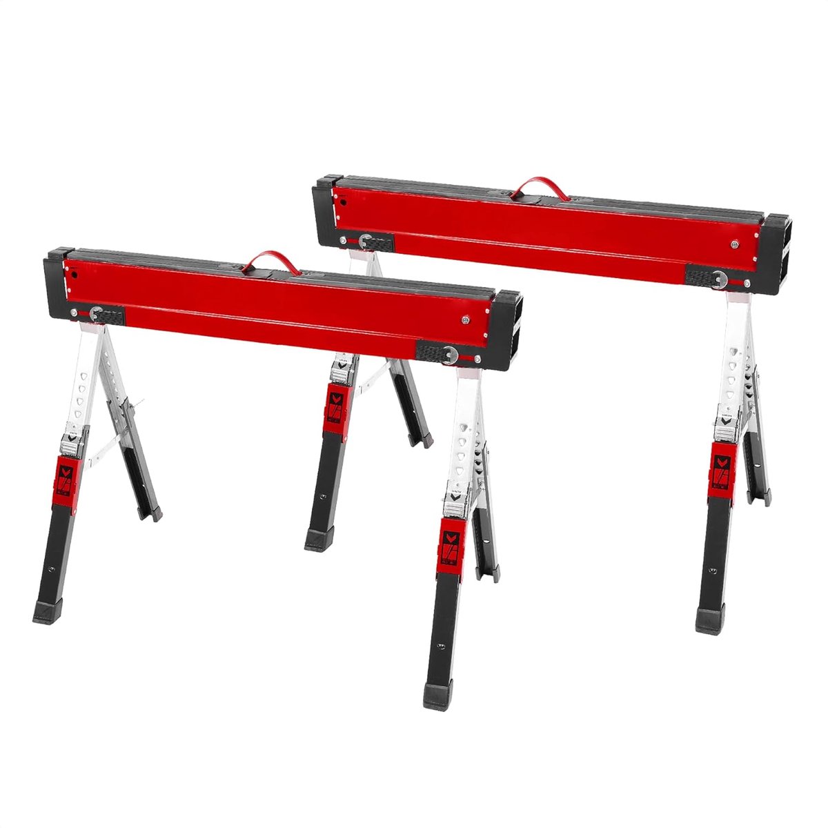 kwb werkbankset, 2-delig (staal, in hoogte verstelbare poten 990-1080 mm, antislip steunvlak van 485 mm breed, houders voor vierkante balken, inklapbare poten, draagbeugel)