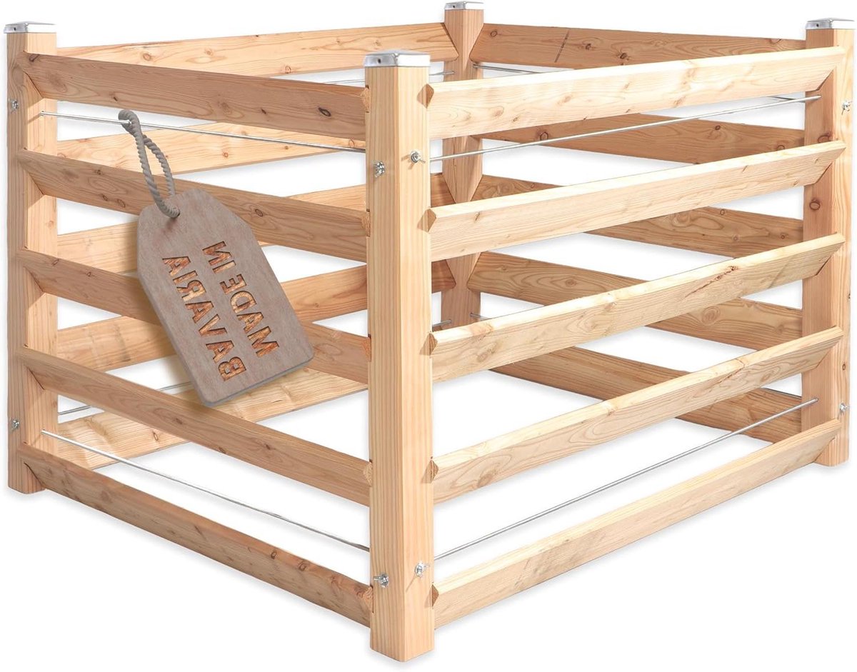 Moderne compostbak - Houten bak - Tuinafval verwerken - Europees larikshout - 120x120 cm - Houtkleur