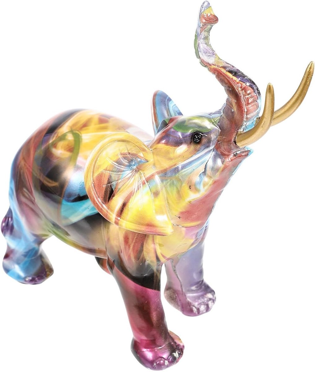 Olifant Ornament - Hars Beeldje - Bureau Decoratie - Vintage Europees - 185 cm - Meerkleurig