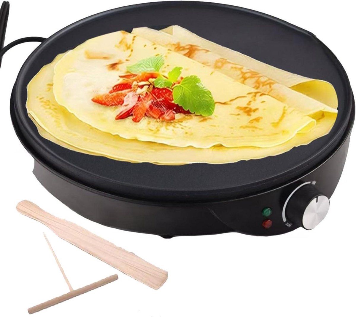 Elektrische CrêPe-Maker - Pannenkoekenpan Tortilla-Pers - Snelle Maaltijden Maken - Instelbare Temperatuur - 30 Cm Plaat - Zwart
