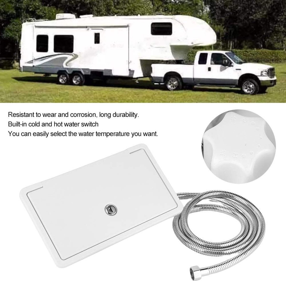 Buitendouche Camper - Douchebak Camper - Reizen Comfortabel Maken - Warm-Koudschakelaar - 267 x 157 mm - Zwart thumbnail 4