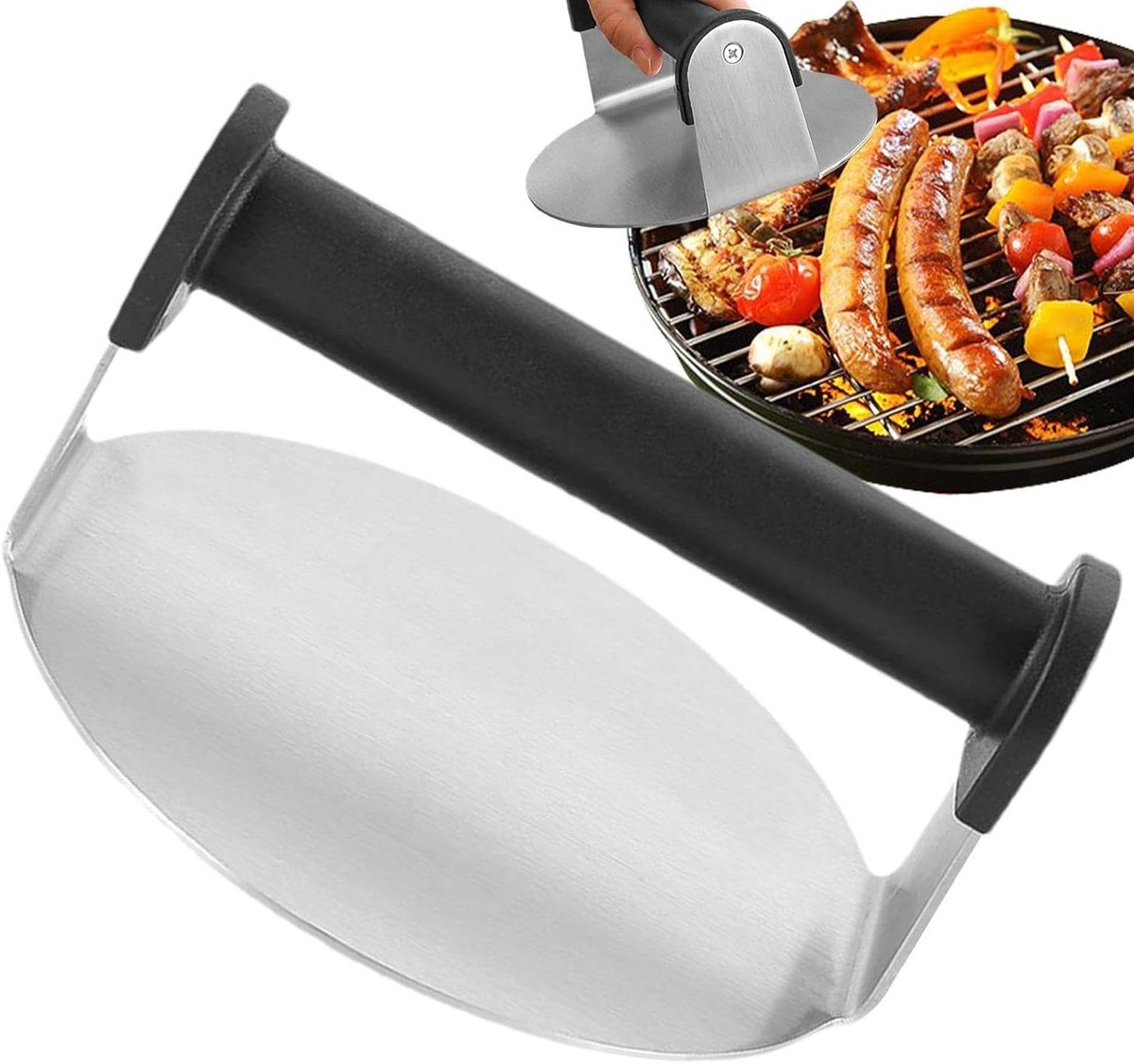 Burgerpers - Vlees Smasher - Perfect Grillen - Hittebestendig Handvat - 15x15x8cm - Zilver