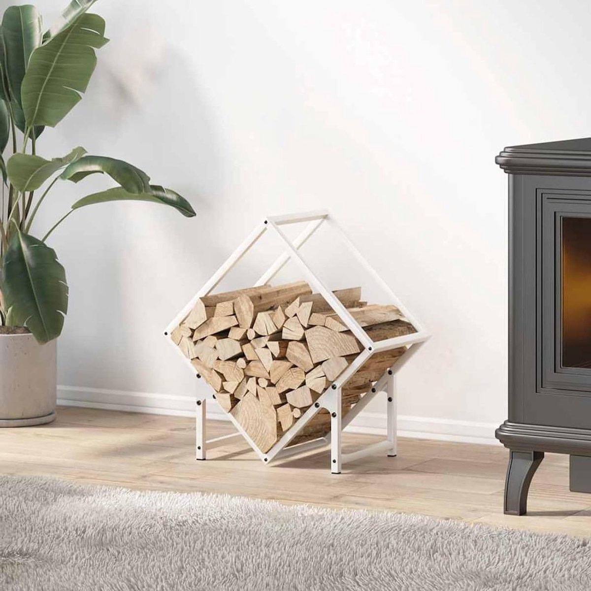 Houtrek - Houtopslag - Haardhout Opslag - Stabiele Constructie - 50 x 25 x 50 cm - Wit