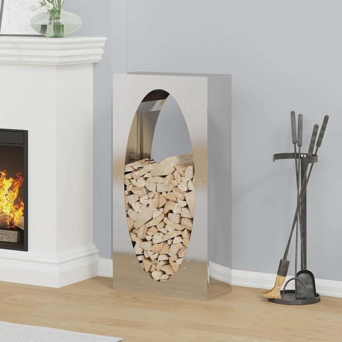 Brandhoutrek - Haardhout opslag - Haardhout opbergen - Roestvrij staal - 50 x 23 x 100 cm - Zilverkleurig