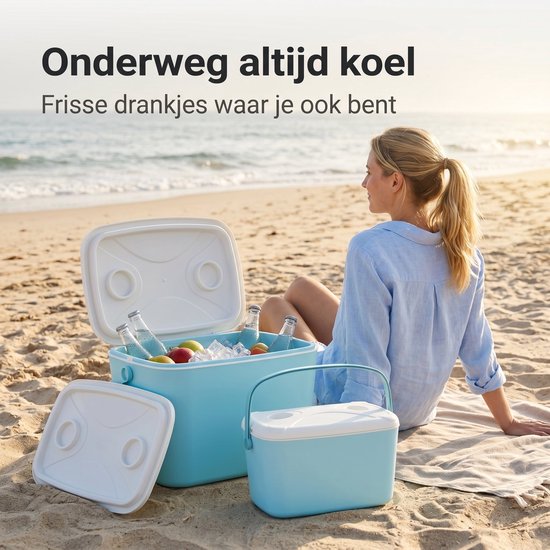 Lomera Koelbox Set van 2 - Draagbare Koelbox voor Camping - Strand - Picknick en Auto - Koelkist met Handvat - Coolbox - Koeltas - Frigobox - Koelbox Klein en Groot - Stapelbaar voor Outdoor en Reizen - Lichtblauw Wit van Lomera — afbeelding 4