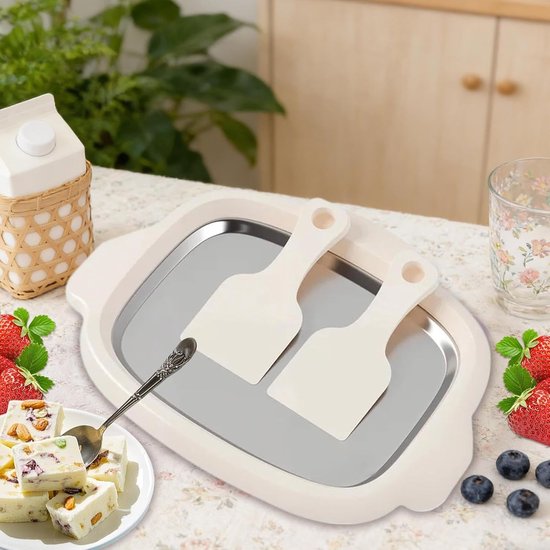 Gerolde ijsmachine - Dessertmaker - Zelf ijs maken - Inclusief 2 schrapers - Ca. 25 cm - Wit — afbeelding 3