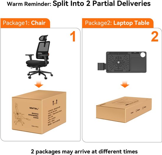 Newtral MagicH-BP Ergonomische Stoel - Voetsteun, Auto-following Lendensteun, Afneembare Workstation, 4D Armleuningen, Zitdiepte Verstelbaar — afbeelding 2