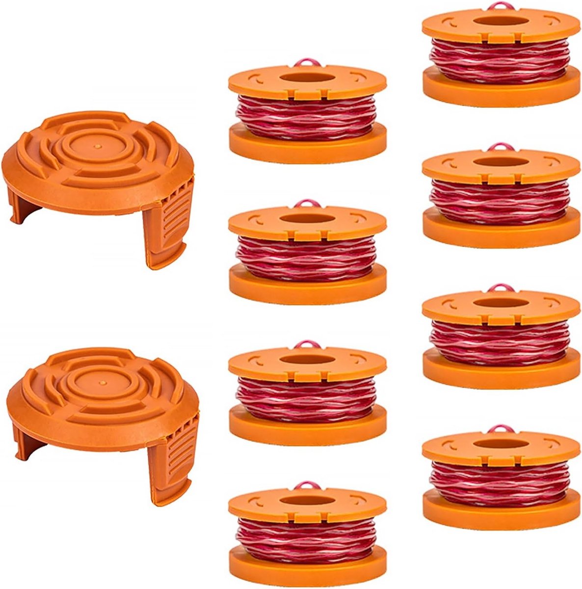 Set van 8 Gras Trim Spoelen, Compatibel met Diverse Grasmaaiers, Vervangende Spoelen met 20V Grasmaaier Draad, Diameter 1.65 mm, 3 m en 2 Vervangende Caps