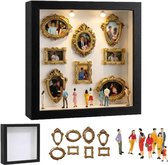 DIY Mini Figuur Museum Set - Fotolijst - Mini Fotolijstjes met LED-verlichting - Vintage Mini Fotolijstjes - Inclusief 8 Gouden Mini Fotolijstjes en 8 Kleine Ornamenten - zwart