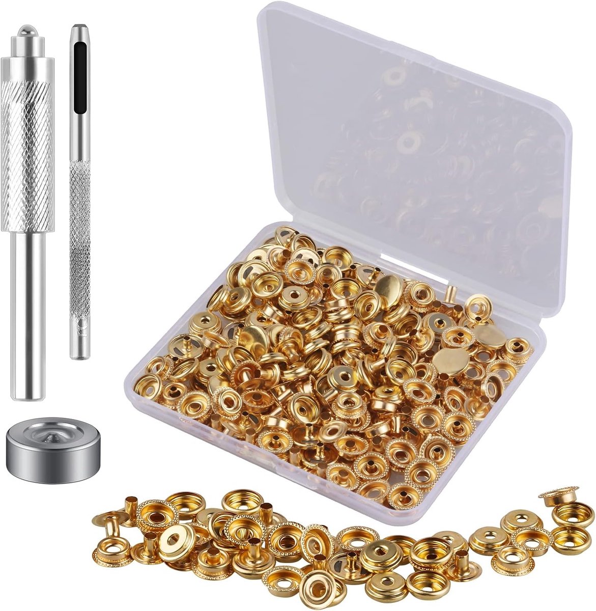 RVS Drukknopen Set met Handgereedschap, Directe Metaalknopen, Niet-Naaien Clips voor Tassen, Jeans en Kleding