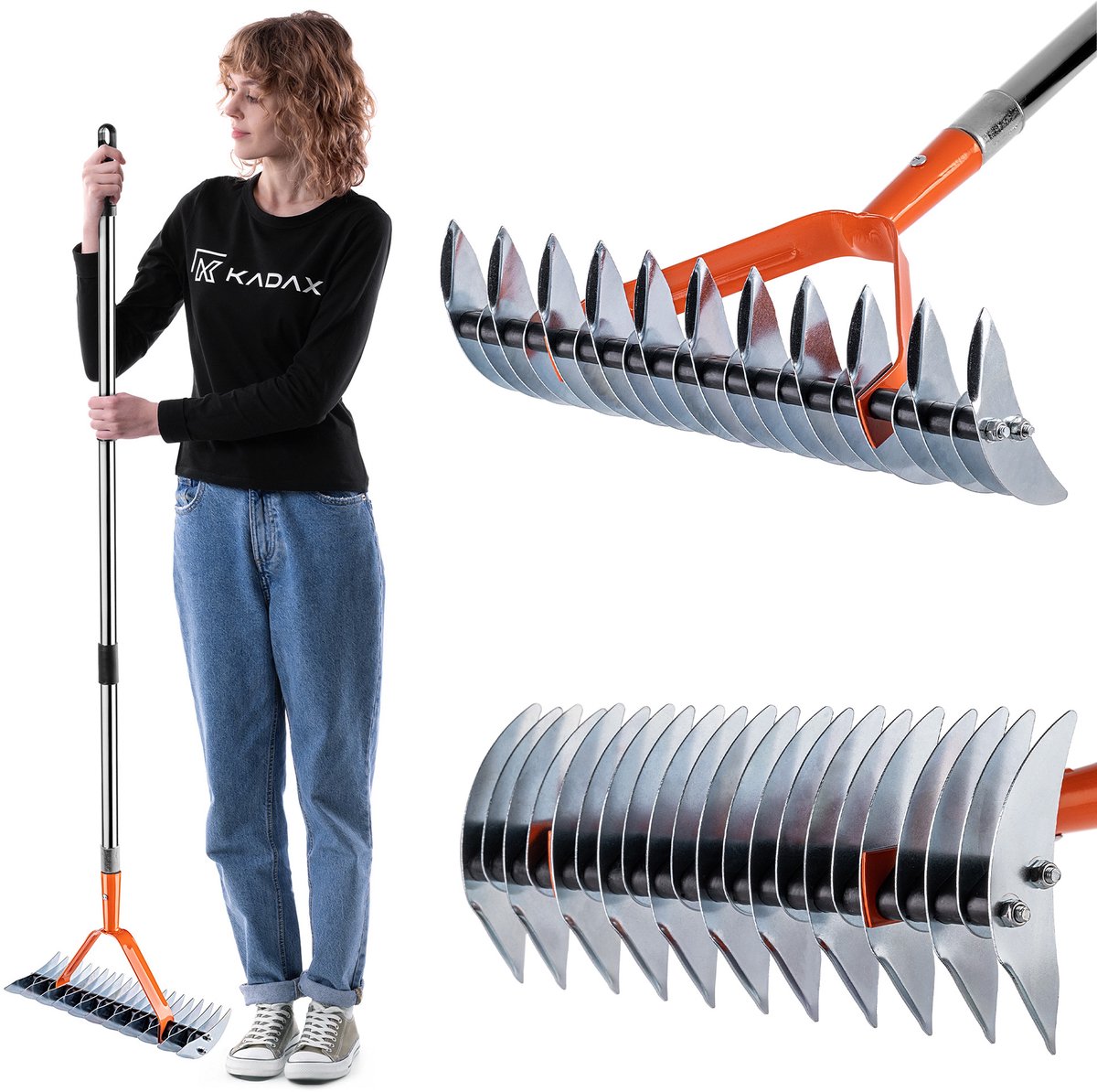 KADAX handverticuteerder 35 x 137 cm, handmatige gazonbeluchter met lange aluminium steel, verticuteerhark, verticuteerhark voor gazononderhoud, verwijdert mos en gazonvilt