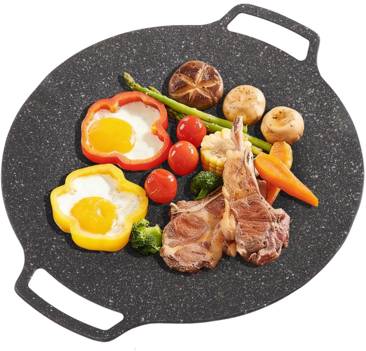 Dailygoody - Bordstract BBQ-grillpan - Ronde Koreaanse grillpan - Antiaanbaklaag - 33 cm - Geschikt voor gasfornuis en kookplaat - Perfect voor binnen...
