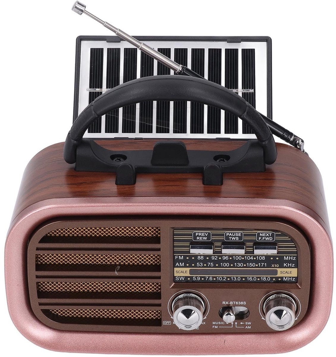Golden crown - Vintage draagbare USB BT-luidspreker - Zonne-energie retro radio - Voor kamperen - Uniek ontwerp - Draagbaar en multifunctioneel