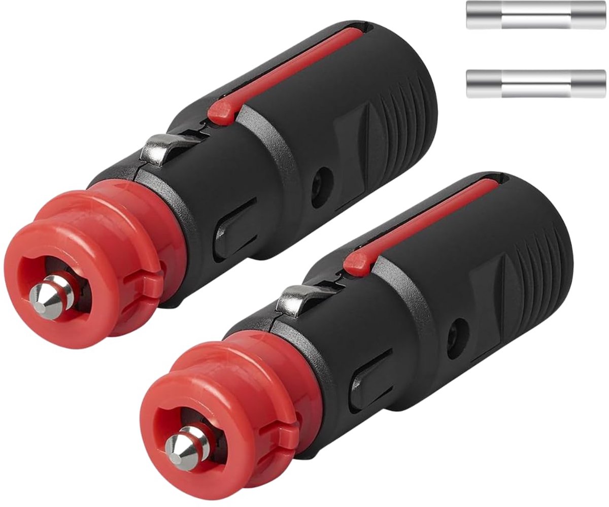 carmdering - Universele Sigarettenaansteker Stekker - Auto En Motorfiets Adapter - 2-In-1 Voertuig Connector - Compatibel Met 12 Mm DIN En 21 Mm ZIG - Veilige 10 A Zekering Bescherming - Duurzaam Kunststof Met Rode Grip - 2 Stuks