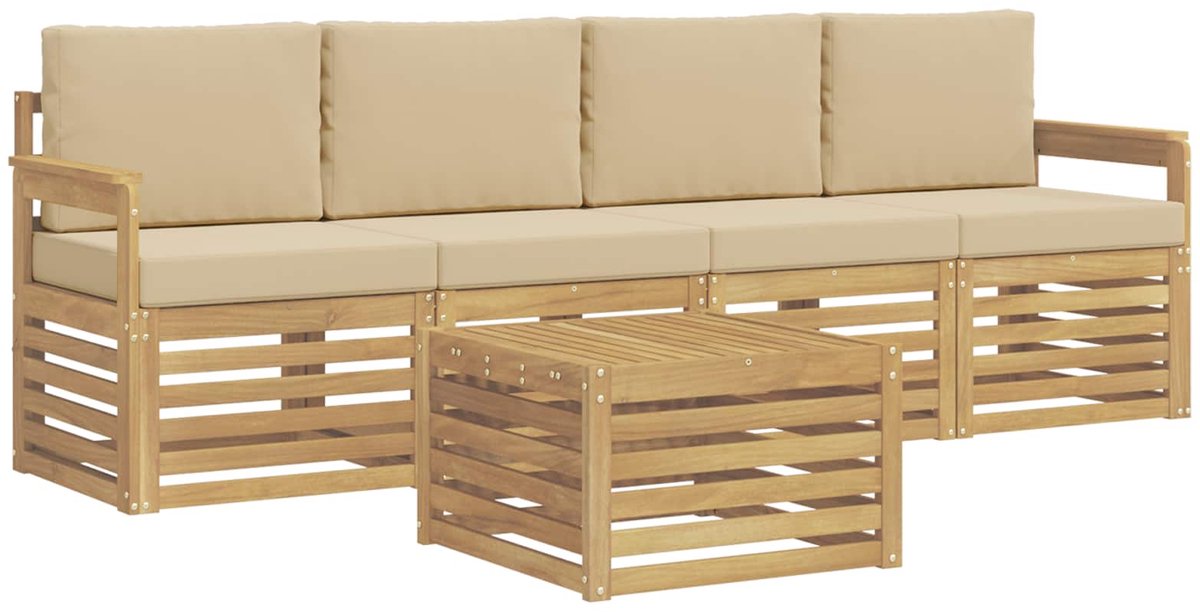vidaXL Buiten - bank - set - 5 - st - 4-zits - Wit - en - Beige - Polyester Wit en Beige