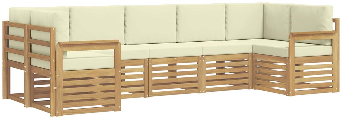 vidaXL Buiten - bank - set - 6 - st - 7-zits - Wit - en - Crème - Polyester Wit en crème