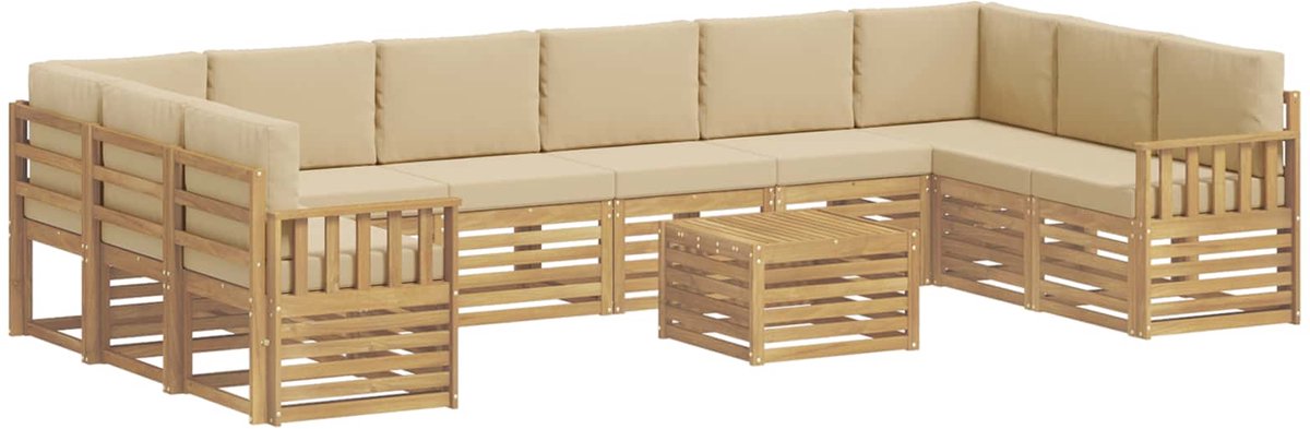 vidaXL Buiten - bank - set - 8 - st - 10-zits - Wit - En - Beige - Polyester Wit en beige