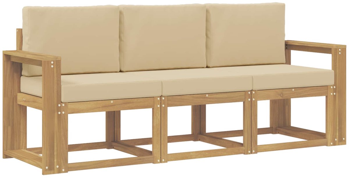 vidaXL Buiten - bank - set - 3 - st - White - and - Beige - 197.5 - x - 63 - x - 73 - cm wit en beige