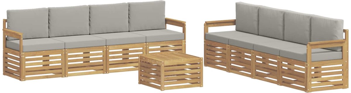 vidaXL Buiten - bank - set - 9 - st - 8-zits - Wit - en - Lichtgrijs Wit en Lichtgrijs