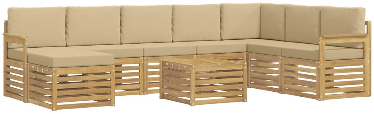 vidaXL Buiten - bank - set - 9 - st - 8-zits - Wit - En - Beige - Polyester Wit en Beige