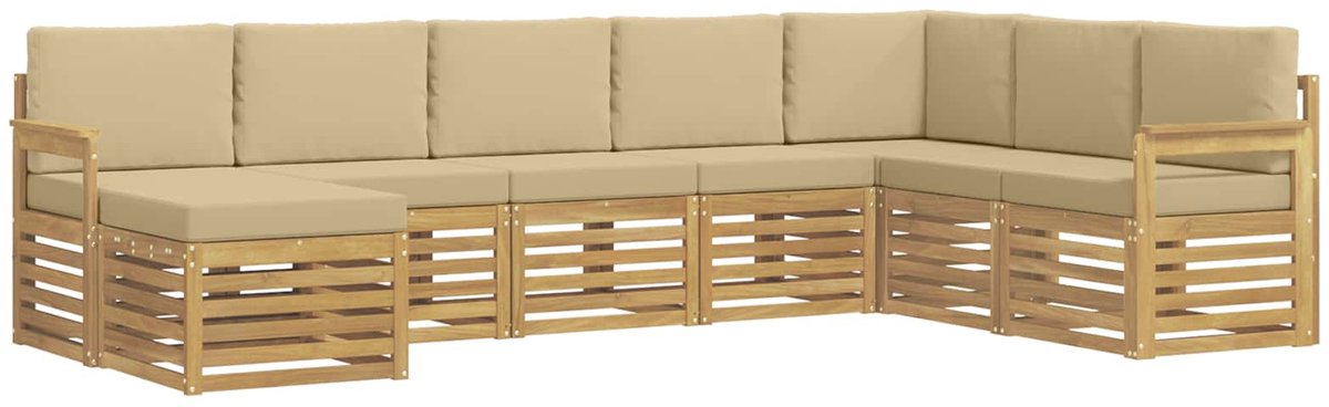 vidaXL Buiten - bank - set - 8 - st - 8-zits - Wit - En - Beige - Polyester Wit en Beige