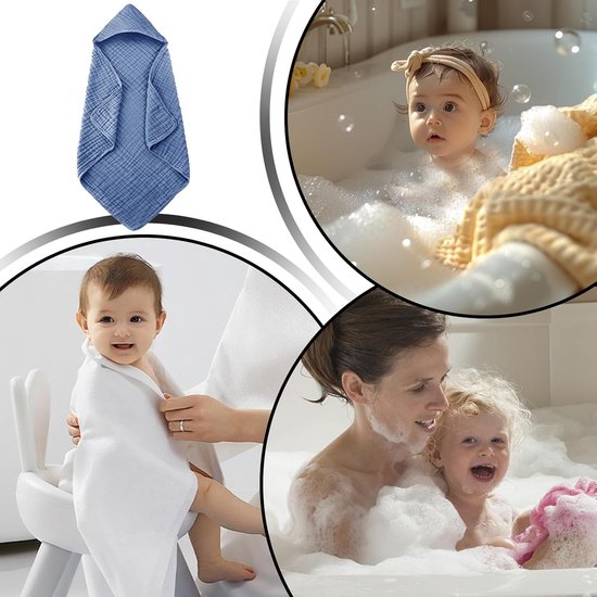 Baby Badcape - Baby Handdoek met Capuchon - Baby Verzorgen - Zacht en Sneldrogend - 89 x 89 centimeter - Donkerblauw — afbeelding 3