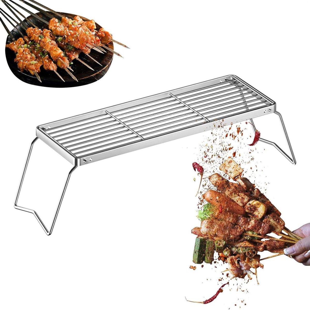 Grillrooster - Draadrooster Ovenstandaard - Buiten Koken - Inklapbaar Ontwerp - 3975 cm - Zilver