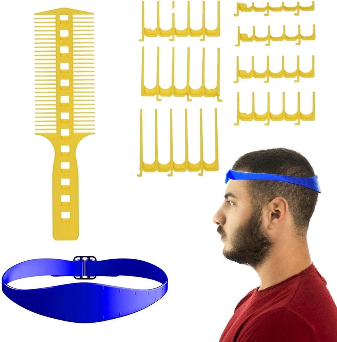 Halslijn Scheersjabloon - Kappersgereedschap Set - Gladde Halslijn Creëren - Aanpasbaar aan Hoofdmaat - 7 Tanden Accessoires - Zwart