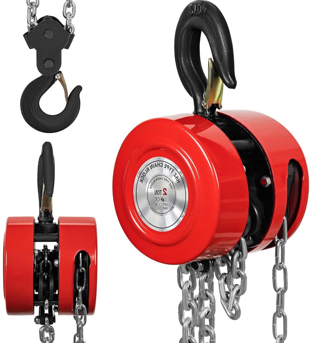 Kettingtrekkoord - Handtakel Katrol - Zware Lasten Hefen - Olievrije Mangaanstaalketting - 3 meter - Rood