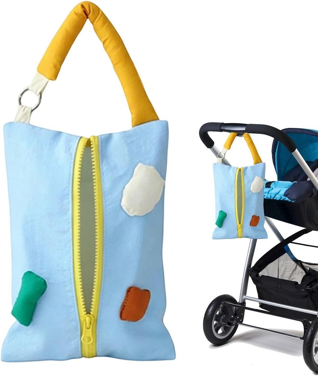 Reishouder Voor Papieren Zakdoekjes - Draagbare Stoffen Opberger - Onderweg Gebruiken - Eenvoudig Bij Te Vullen - 23x17x5cm - Blauw