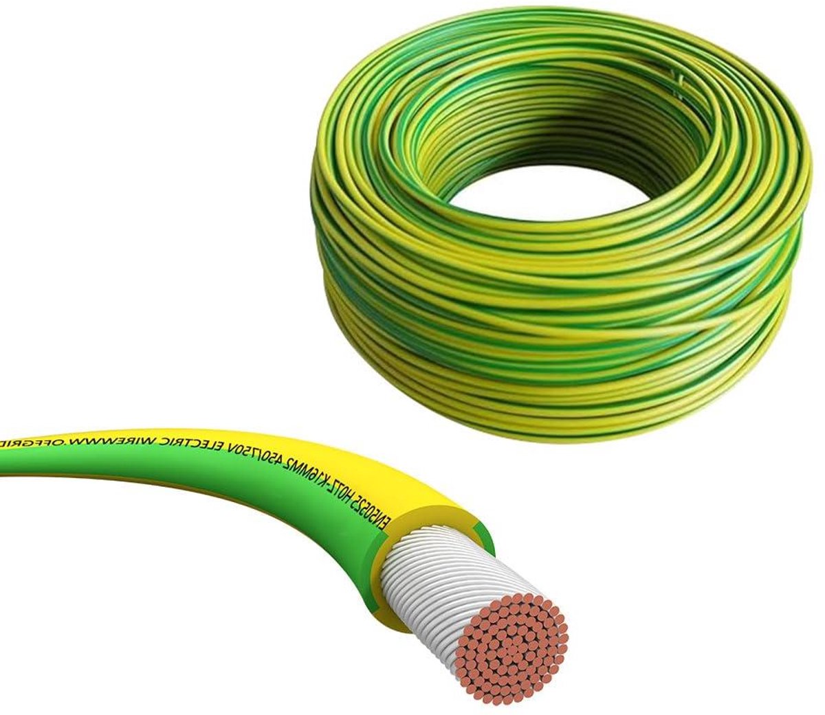 Aardingskabel Groen Geel - Installatiekabel Flexibel - Elektrische Installatie - Hoge Spanningsbestendigheid - 16 mm² 20 Meter - Groen-geel