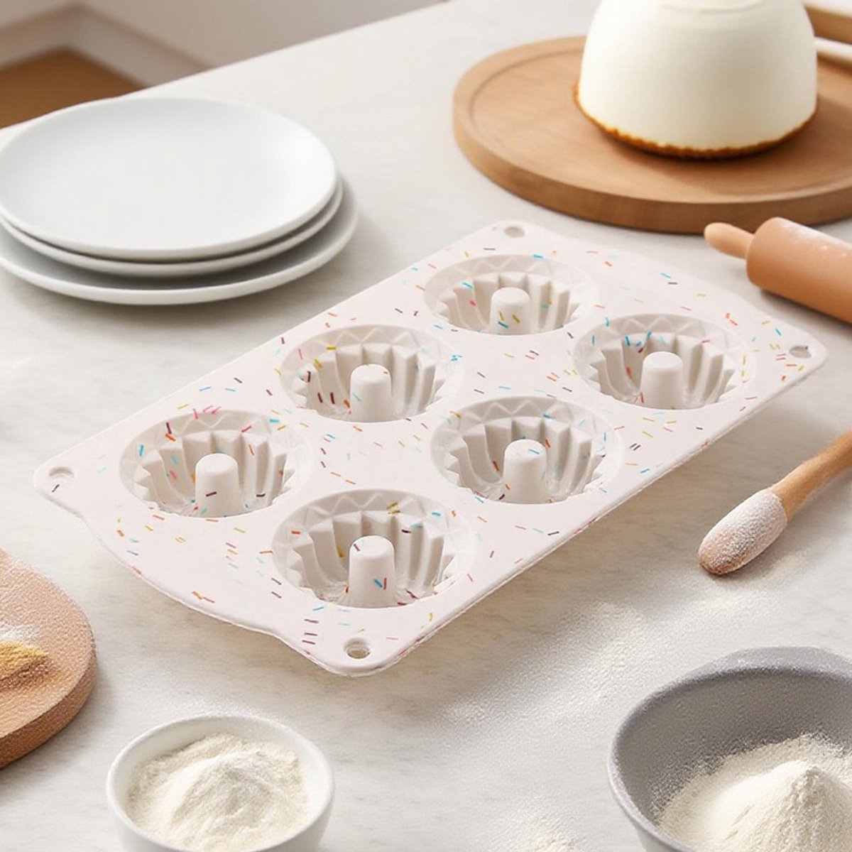 Hittebestendige Silicone Cakevorm met 6 Holtes, DIY Bakvorm voor Donut & Cake
