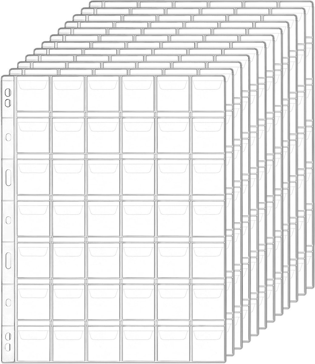 12 Bladen Muntverzamelpagina's, Muntzakjes voor Muntalbum, 9 Gaten, 42 Vakjes, 29 x 29 mm, Perfect voor Muntverzamelaars en Bescherming van Munten