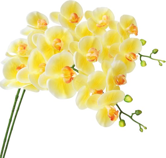 Kunstorchideeën Takken - Nepbloemen Phalaenopsis - Woondecoratie - Echte aanraking materiaal - 38 inch - Lichtgeel