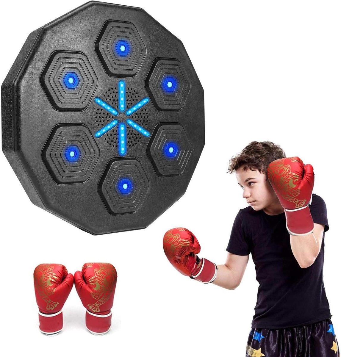 Muziek Boksmachine - Wand Bokszak - Stress Verminderen - Met Bluetooth Sensor - 40 x 40 cm - Zwart