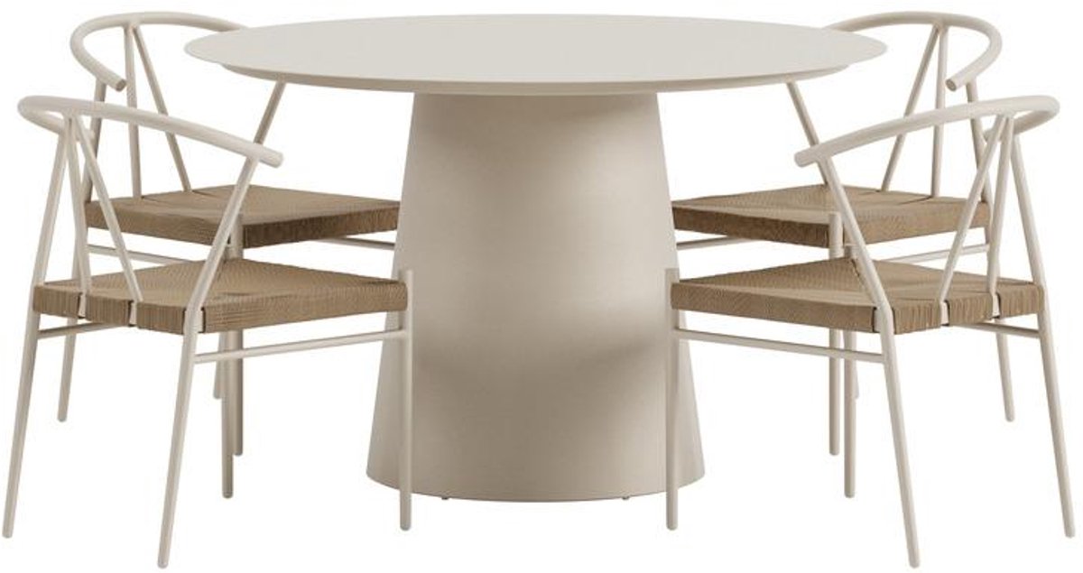 Svea - Elliott ronde tuintafel - beige + 4x Nick tuinstoelen - beige