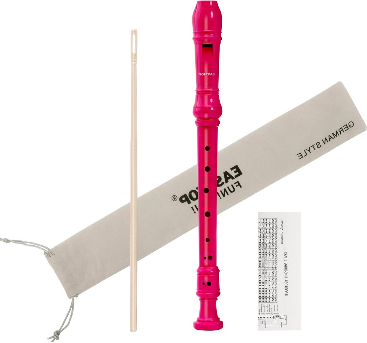 Sopraanblokfluit - 8-gats fluit - Muziek Leren - Duitse Vingerzetting - 3 Delig - Fuchsia