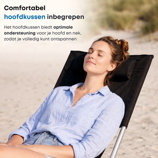 ACAZA Strandstoel - Campingstoel - Inklapbaar en Opvouwbaar - 120KG Draagkracht - Heel Stevig - Zwart van Merkloos — afbeelding 4