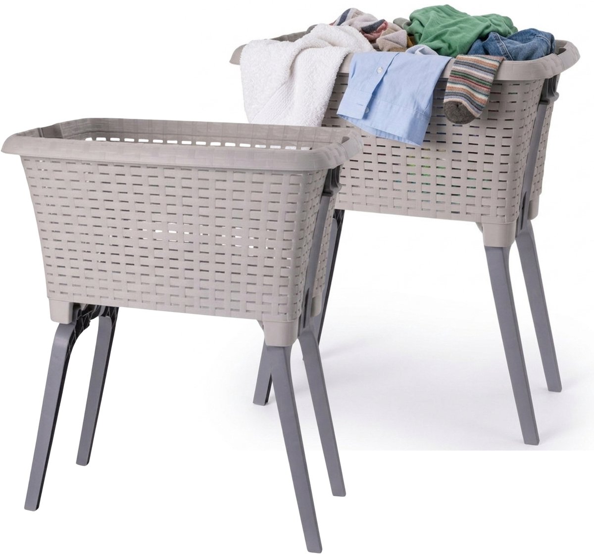 Bathroom Solutions wasmand op poten - 2x - beige - 35 ltr - 60 x 40 x 28 cm - Wasgoedmanden