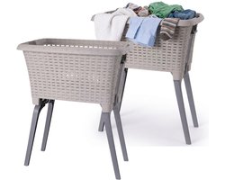 Bathroom Solutions wasmand op poten - 2x - beige - 35 ltr - 60 x 40 x 28 cm - Wasgoedmanden