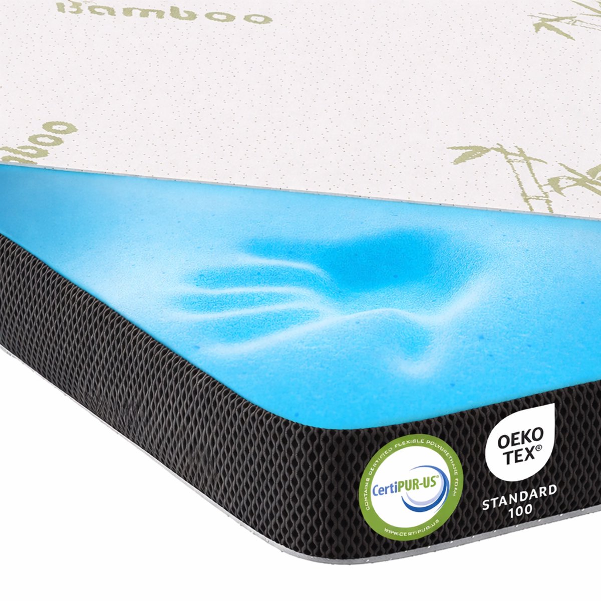 Topper Matras 120x200 cm – 7cm Premium Matrastopper Traagschuim – Gel Memory Foam Topdekmatras – Afritsbare Wasbare Bamboehoes – Verkoelend & Anti-allergie – CertiPUR – Medium Hardheid