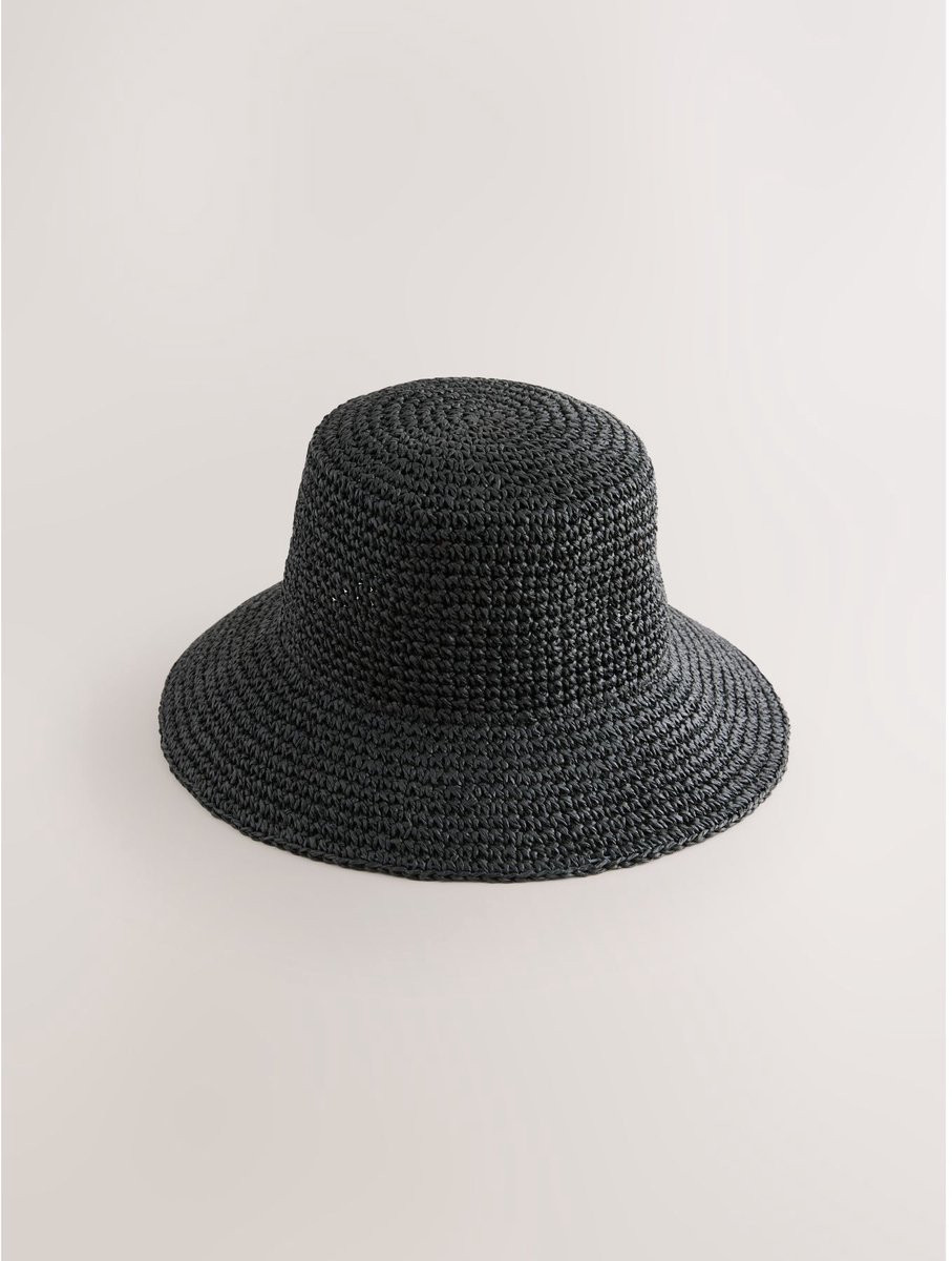 Next - Dames - Geweven vissershoed met raffia - Zwart
