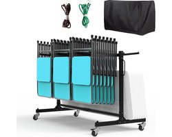 Klapstoelwagen - Stoelkar Tafelwagen - Evenementen Organiseren - Verstelbaar Ontwerp - 600 lbs capaciteit - Zwart