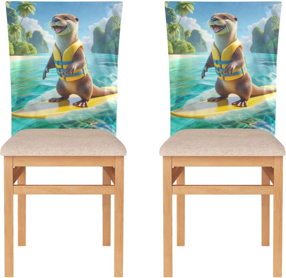 Stoel Rughoezen - Eetkamerhoezen - Decoratie en Bescherming - Zachte Polyester Stof - Set van 6 - Happy Otter