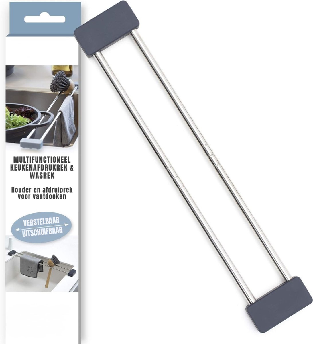 Florixa® Vaatdoekhouder Gootsteen - Gootsteen Organizer - Vaatdoekhouder - Zilver - 6cm x 33cm x 3cm