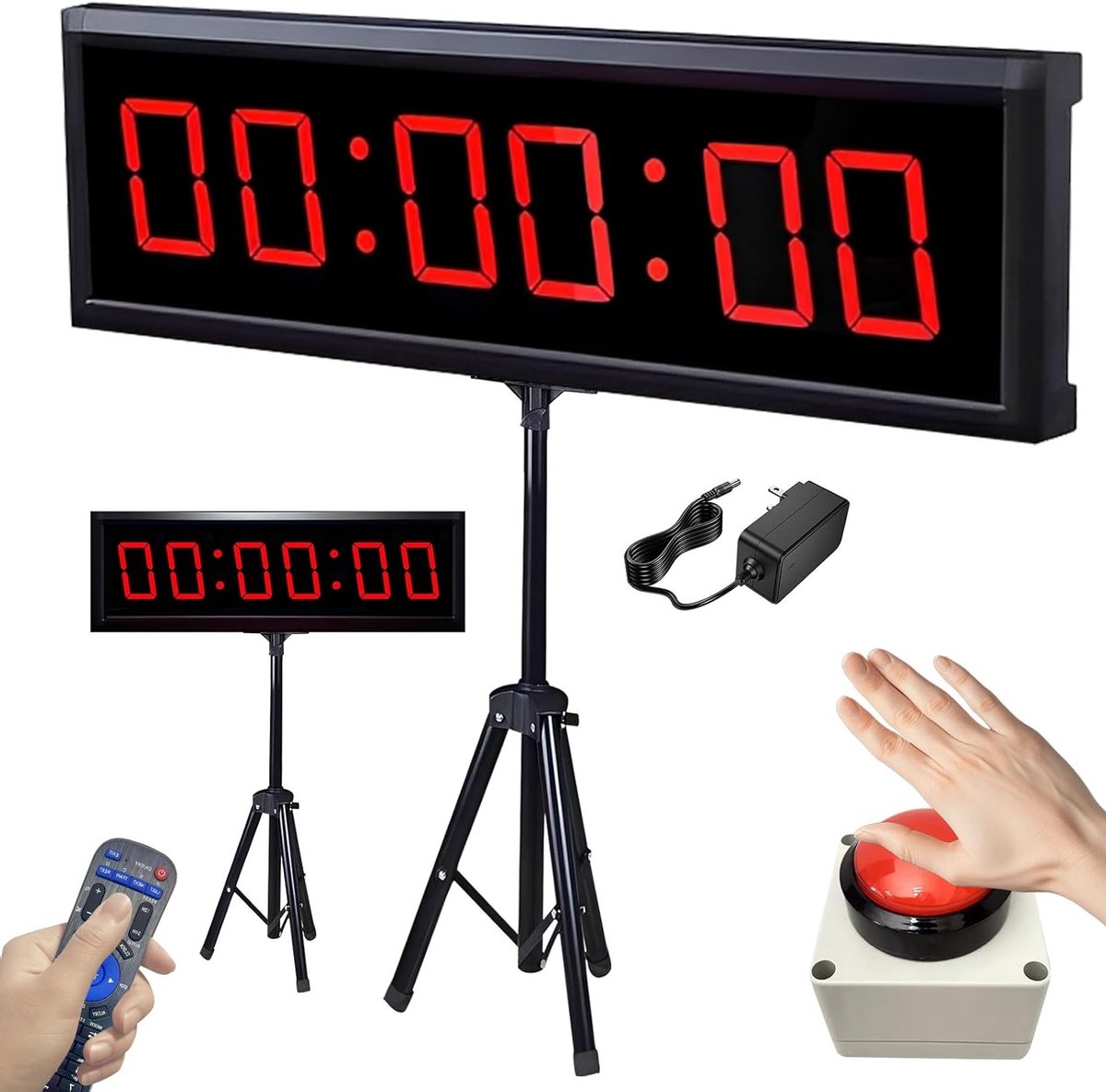 Countdown Timer voor Gym met Tripod, 6 Digit Display, Stopwatch en Afstandsbediening voor Fitness en Competities