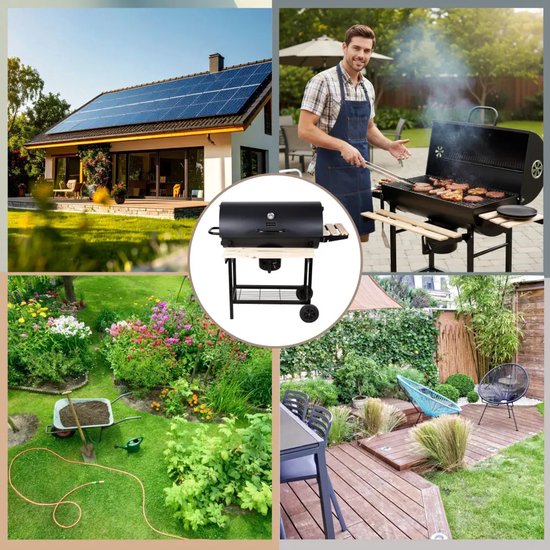 Klausberg XXL Houtskoolbarbecue op Wielen - Met Deksel, Thermometer en Zijtafels - Groot Grilloppervlak 70 x 35 cm - Asopvangbak - Ideaal voor Tuin en Terras van Merkloos — afbeelding 2
