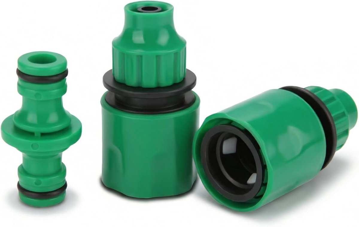 Set van 3 Tuinslang Aansluitingen 3/8 Inch, Snelle Koppeling voor Plastic Tuinslangen, Ideaal voor Tuinirrigatie, Balkonbesproeiing en Auto Wassen